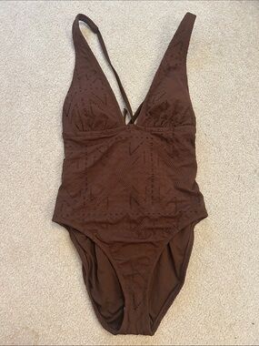 Shade & Shore Deep Brown V-Plunge One-Piece Swimsuit